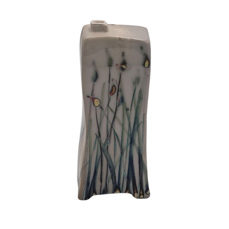 Rectangular vase painted with iridescent wildflowers