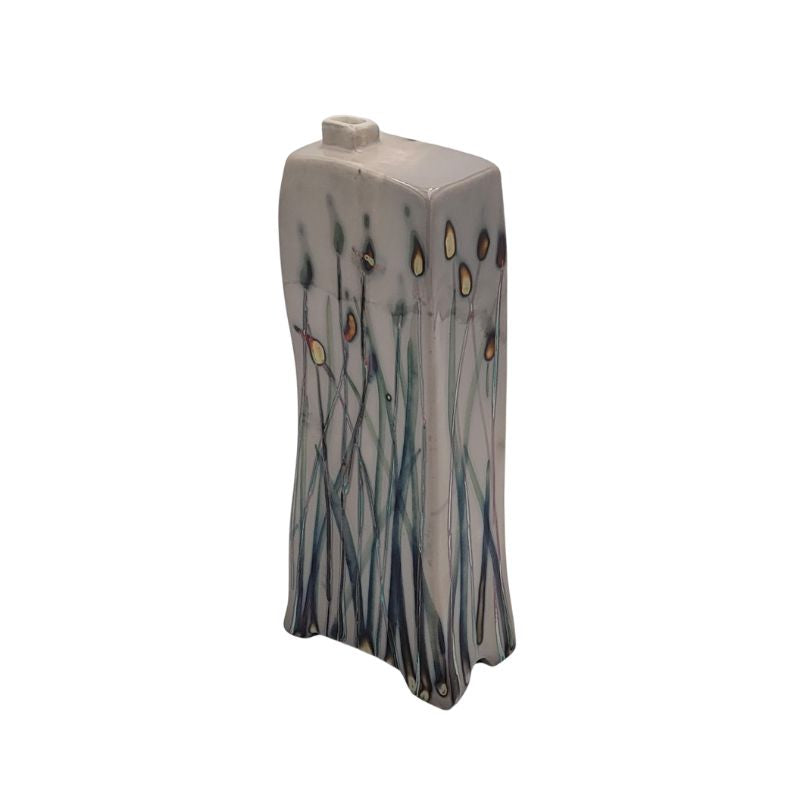 Rectangular vase painted with iridescent wildflowers