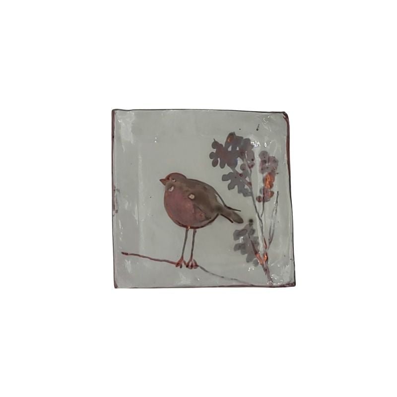 "Hand-painted trinket dish with bird and cherry blossom design, perfect for holding jewelry or small items"
