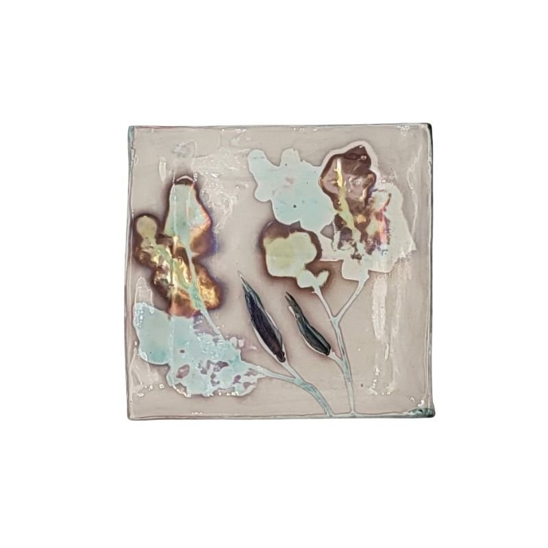 "Hand-painted trinket dish with abstract flowers, perfect for holding jewelry or small items"