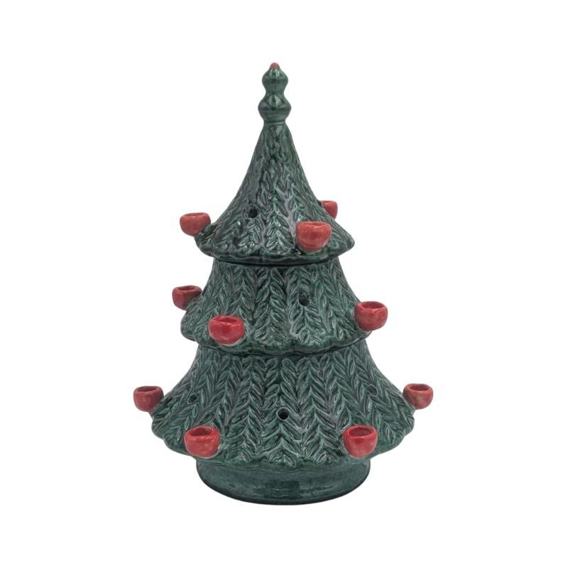 3 Piece Ceramic Stacking tree with red candle holders