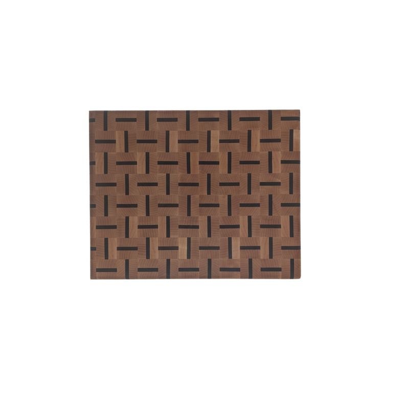 Maple and walnut end grain cutting board with a woven wood pattern, handcrafted and finished with a smooth, food-safe surface