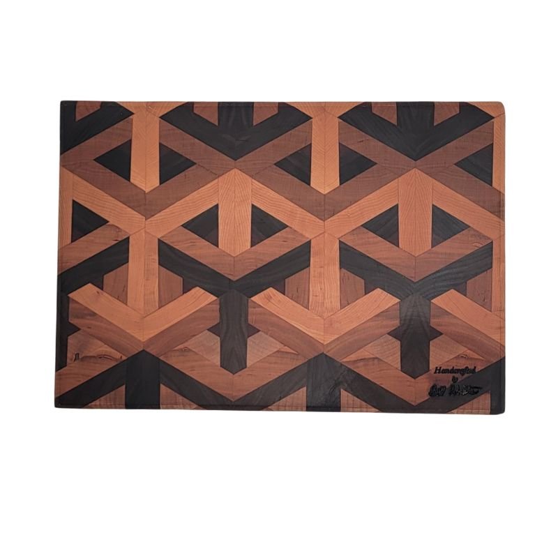 geometric wood cutting board front view