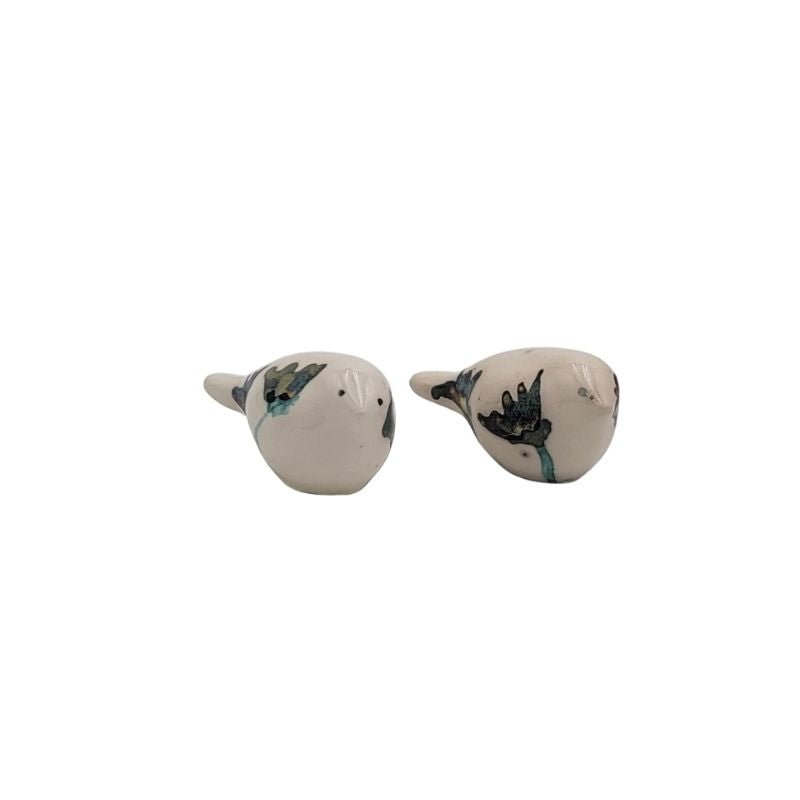 Hand-painted ceramic bird figurines set of 2 with floral designs – decorative home décor accents"